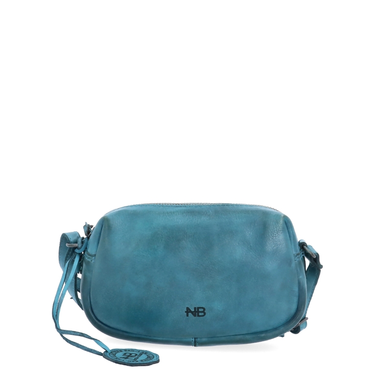 Minimalistická kožená crossbody kabelka Noelia Bolger materiál kůže zapínání na zip barva tyrkysová velikost malá NB 2417 TYR Zepředu