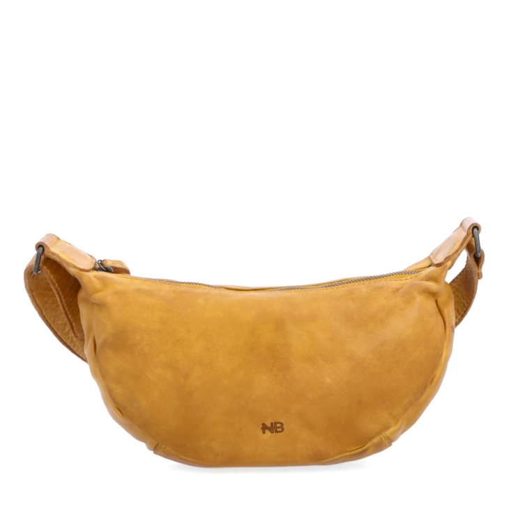 Malá kožená moonbag kabelka Noelia Bolger materiál kůže zapínání na zip barva žlutá velikost malá NB 2411 ZLU Zepředu