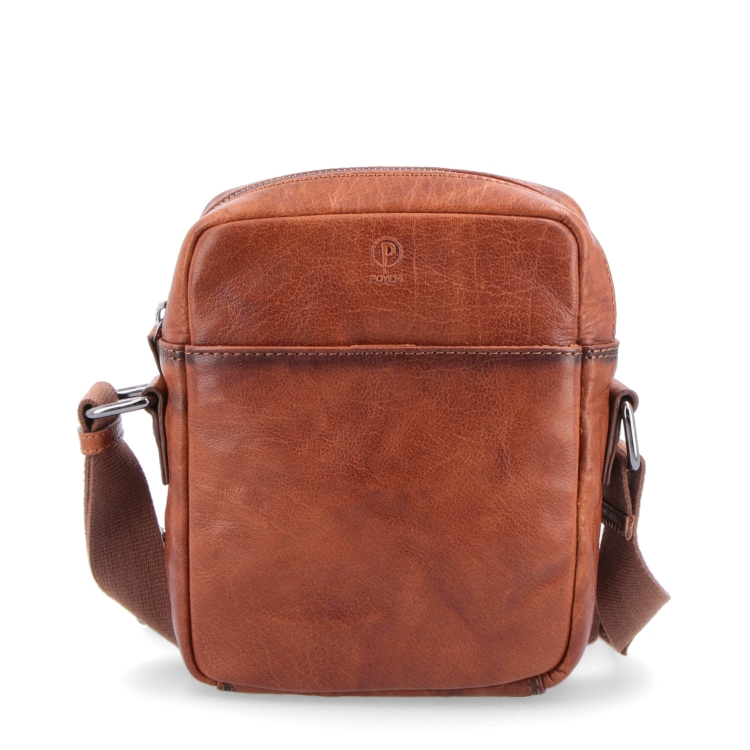 Malá kožená crossbody Poyem materiál kůže zapínání na zip barva koňaková velikost malá 2213 Poyem KO Zepředu