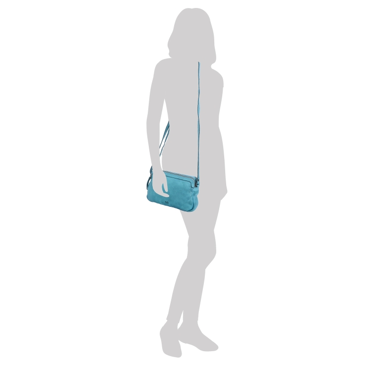 Minimalistická kožená crossbody kabelka Noelia Bolger materiál kůže zapínání na zip barva tyrkysová velikost malá NB 2407 TYR Na postavě