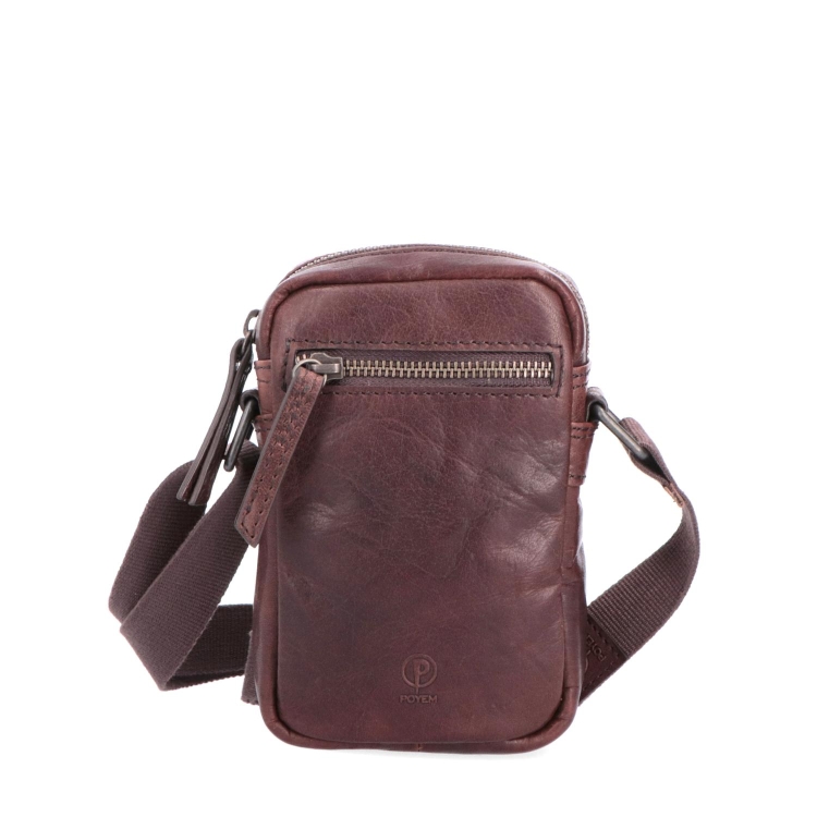 Malá kožená crossbody Poyem materiál kůže zapínání na zip barva hnědá velikost malá 2220 Poyem H Zepředu