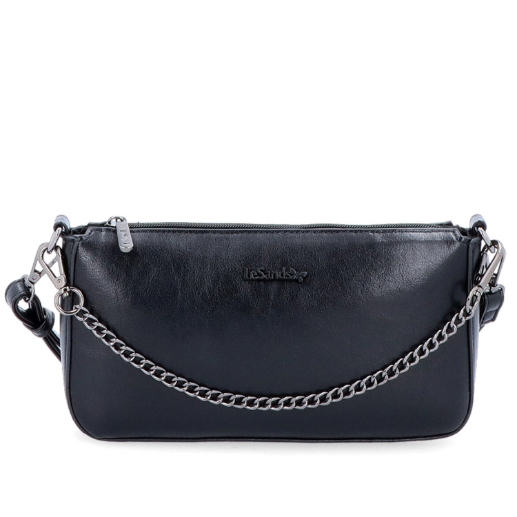 Malá crossbody kabelka s ozdobným řetízkem Le Sands materiál syntetická kůže zapínání na zip barva černá velikost malá 7714 C Zepředu
