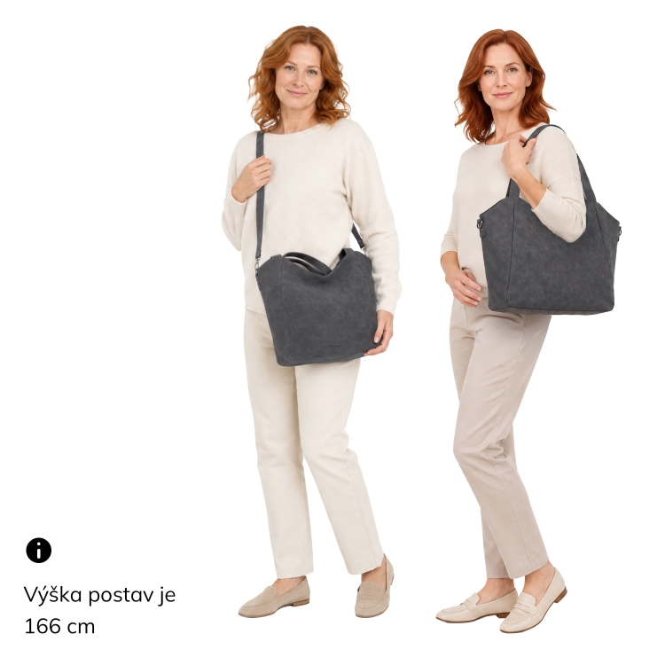 Velká kabelka na rameno s crossbody popruhem Tangerin materiál syntetická kůže zapínání na zip barva šedá velikost velká 1120 ANT Na postavě