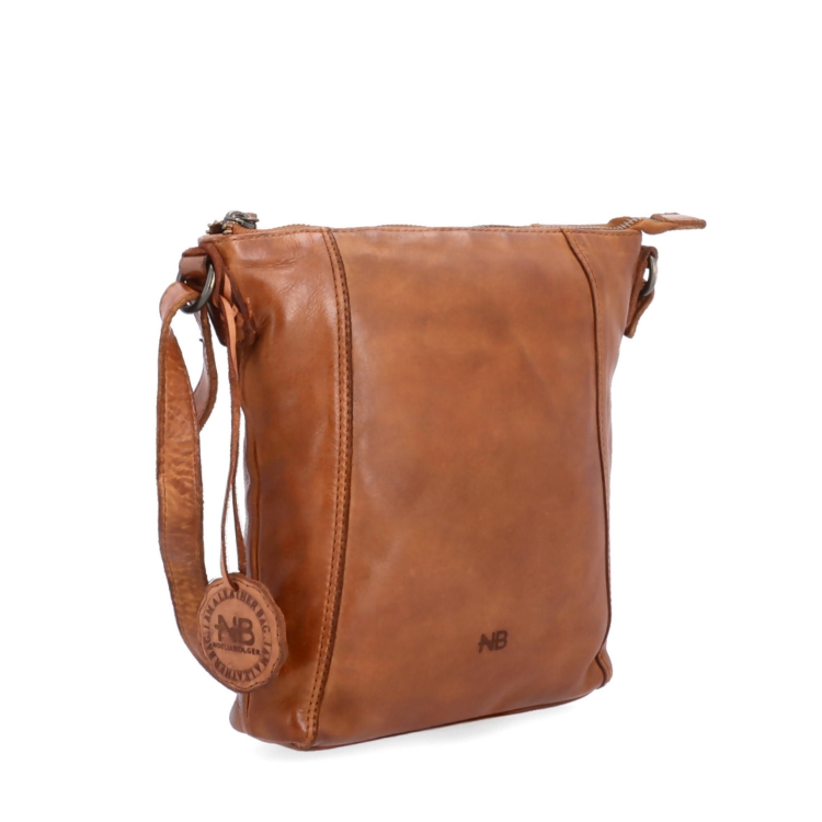 Malá kožená crossbody s prošitím Noelia Bolger materiál kůže zapínání na zip barva koňaková velikost malá NB 2086 KO