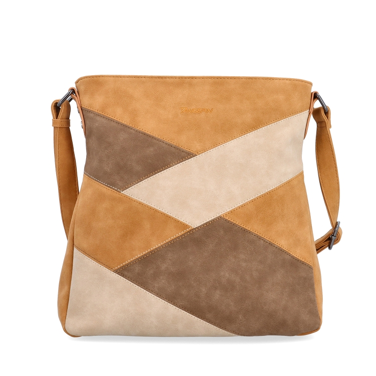 Crossbody kabelka s originálním designem Tangerin materiál syntetická kůže zapínání na zip barva koňaková velikost střední 1118 CAM Zepředu