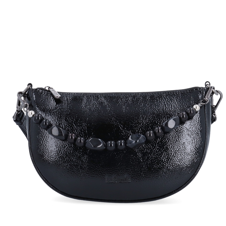 Stylová crossbody kabelka s odnímatelným ozdobným řetízkem Le Sands materiál syntetická kůže zapínání na zip barva černá velikost malá 4639 C Zepředu
