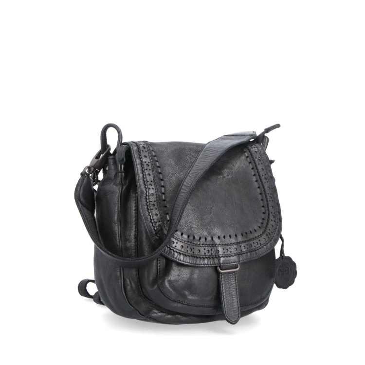Kožená crossbody kabelka se zdobenou klopou Noelia Bolger materiál kůže zapínání s klopou barva černá velikost střední NB 2030 C