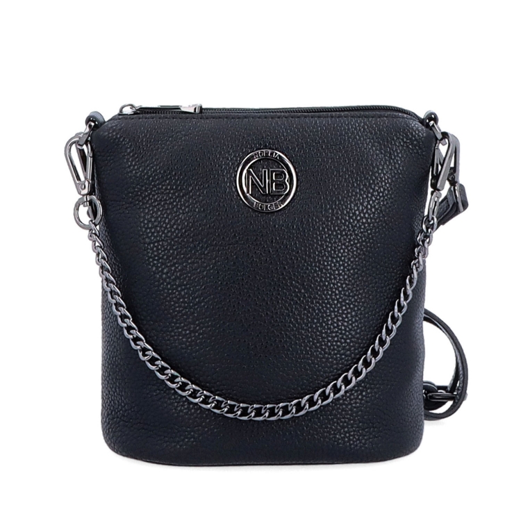 Malá kožená crossbody kabelka s výrazným řetízkem Noelia Bolger materiál kůže zapínání na zip barva černá velikost malá NB 3016 C Zepředu