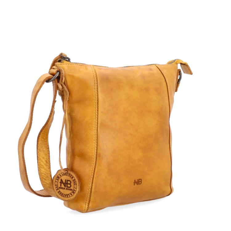 Malá kožená crossbody s prošitím Noelia Bolger materiál kůže zapínání na zip barva žlutá velikost malá NB 2086 ZLU