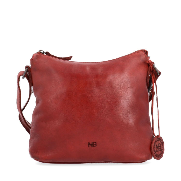 Kožená crossbody kabelka s moderním designem Noelia Bolger materiál kůže zapínání na zip barva červená velikost malá NB 2400 CV Zepředu