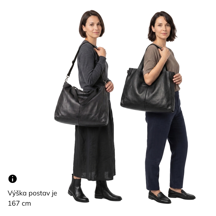 Prostorná kožená kabelka přes rameno Noelia Bolger materiál kůže zapínání na zip barva černá velikost velká NB 2422 C Na postavě