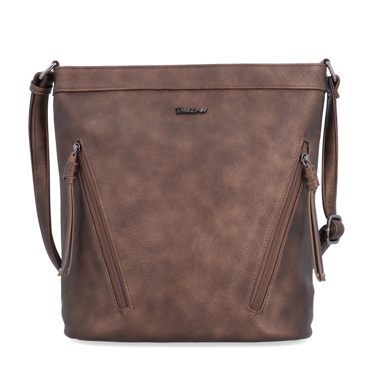 Crossbody kabelka s ozdobnými zipy Tangerin materiál syntetická kůže zapínání na zip barva metalická velikost střední 8050 BR Zepředu