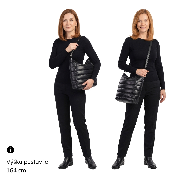 Měkká kabelka s prošíváním a elegantním nádechem Carmelo materiál nylon zapínání na zip barva metalická velikost střední 4383 BR Na postavě
