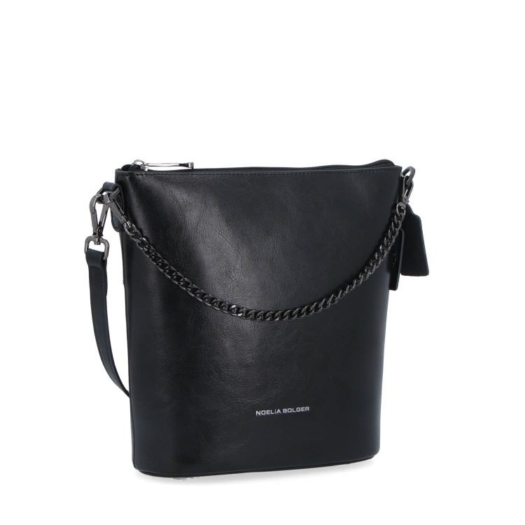 Elegantní kožená crossbody s řetízkem Noelia Bolger materiál kůže zapínání na zip barva černá velikost malá NB 0048 C