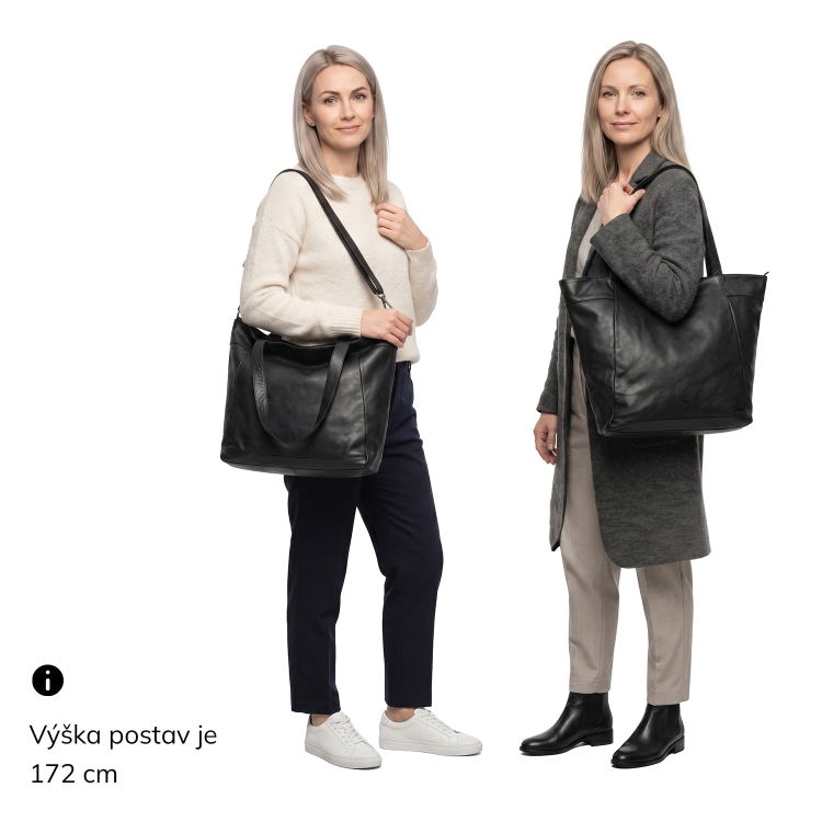 Prostorná kožená kabelka s popruhem Noelia Bolger materiál kůže zapínání na zip barva černá velikost velká NB 2421 C Na postavě