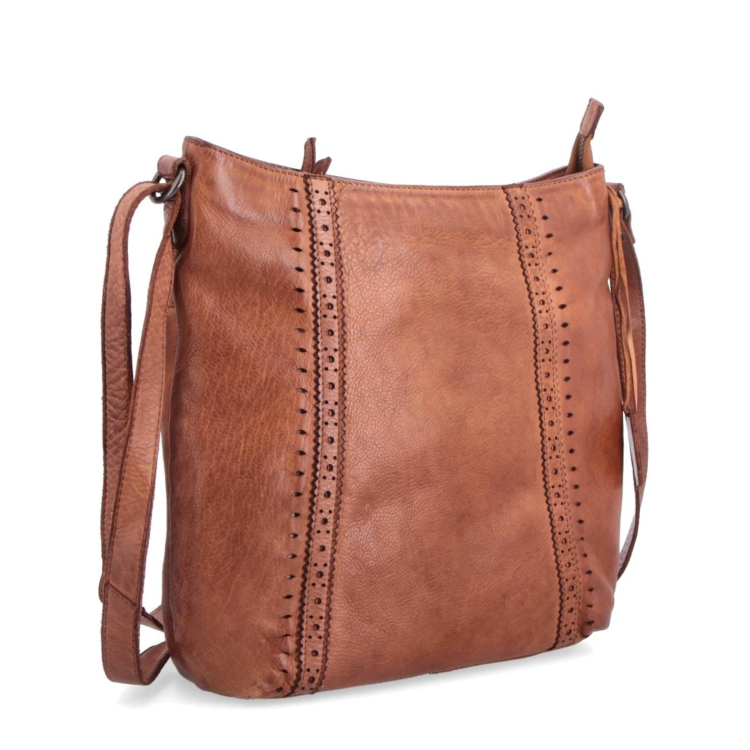 Kožená kabelka s perforací a nastavitelným crossbody popruhem Noelia Bolger materiál kůže zapínání na zip barva koňaková velikost střední NB 2029 KO