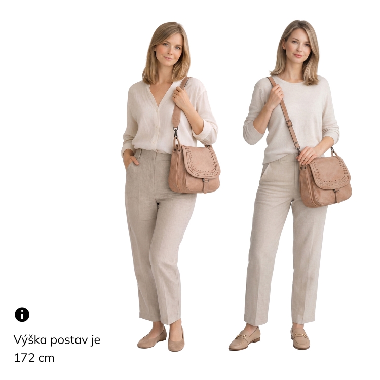 Kožená crossbody kabelka se zdobenou klopou Noelia Bolger materiál kůže zapínání s klopou barva béžová velikost střední NB 2030 BE Na postavě