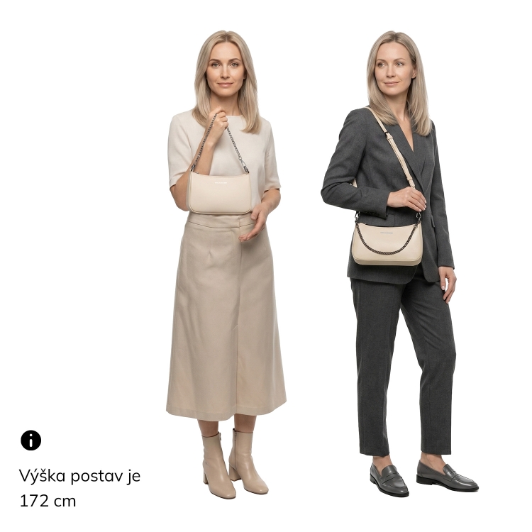 Kožená kabelka přes rameno Noelia Bolger materiál kůže zapínání na zip barva béžová velikost malá NB 0084 BE Na postavě