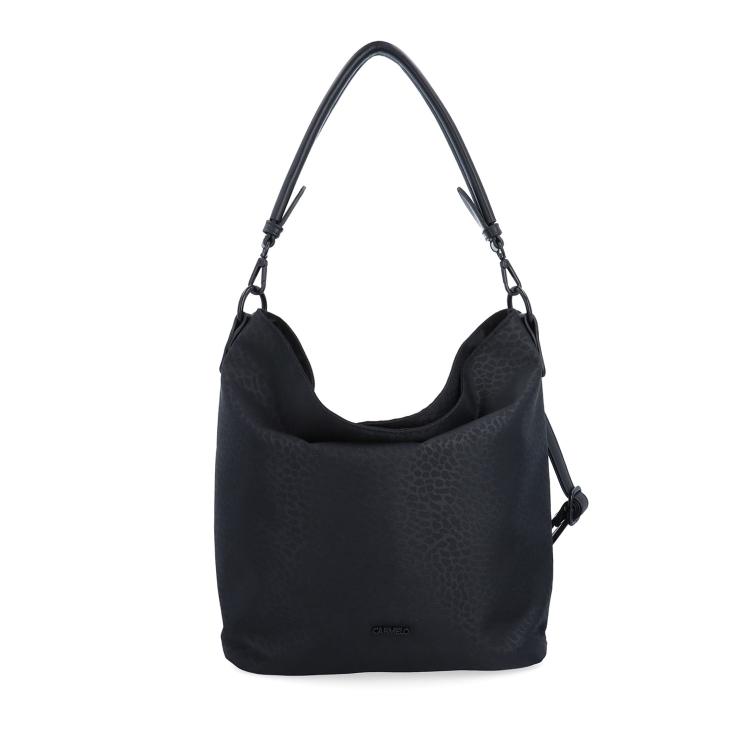 Elegantní dámská kabelka se dvěma popruhy Carmelo materiál nylon zapínání na zip barva černá velikost střední 6603 C LE Zepředu