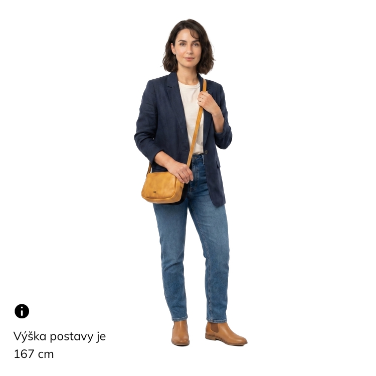 Minimalistická kožená crossbody kabelka Noelia Bolger materiál kůže zapínání na zip barva žlutá velikost malá NB 2417 ZLU Na postavě