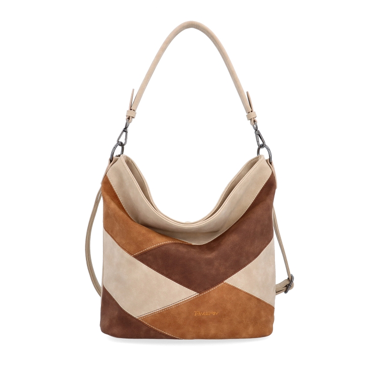 Hobo kabelka s originálním patchwork designem Tangerin materiál syntetická kůže zapínání na zip barva béžová velikost střední 1119 BE Zepředu