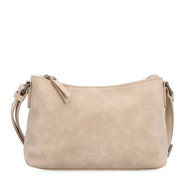 Malá elegantní crossbody kabelka Tangerin materiál syntetická kůže zapínání na zip barva béžová velikost malá 1109 BE Zepředu