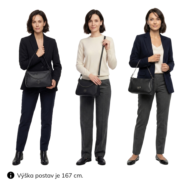 Kožená crossbody kabelka se stříbrným řetízkem Noelia Bolger materiál kůže zapínání na zip barva černá velikost malá NB 3015 C Na postavě