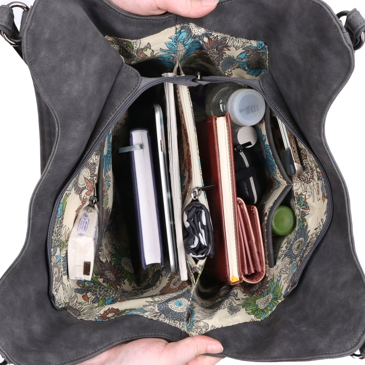 Prostorná elegantní kabelka přes rameno Tangerin materiál syntetická kůže zapínání na zip barva béžová velikost velká 1106 BE Vnitřek