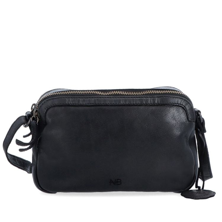 Minimalistická kožená crossbody kabelka Noelia Bolger materiál kůže zapínání na zip barva černá velikost malá NB 2407 C Zepředu