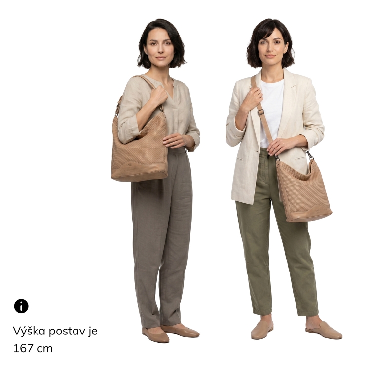Jemně proplétaná kožená hobo kabelka Noelia Bolger materiál kůže zapínání na zip barva béžová velikost střední NB 2015 BE Na postavě