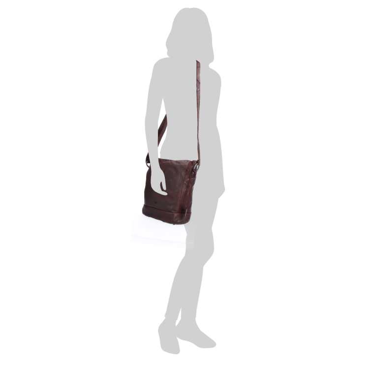 Kožená crossbody kabelka s designovým prošitím Noelia Bolger materiál kůže zapínání na zip barva vínová velikost střední NB 2089 BO Na postavě