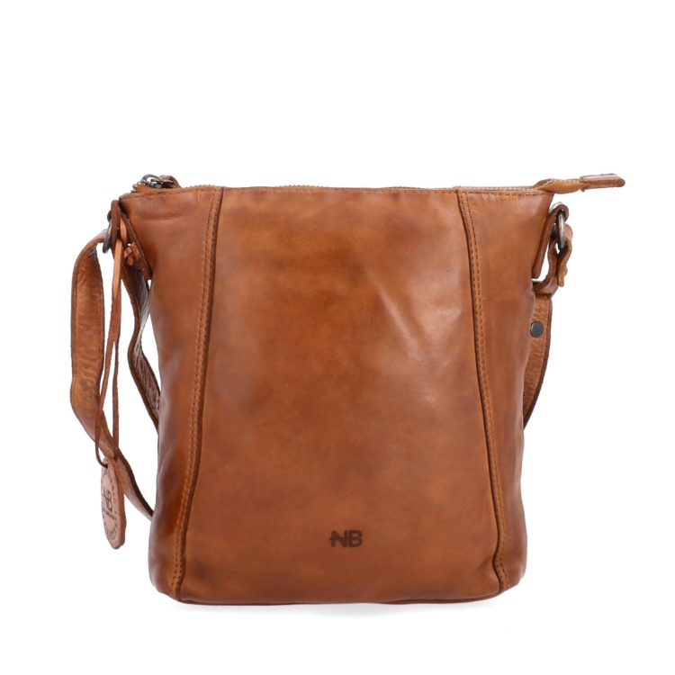 Malá kožená crossbody s prošitím Noelia Bolger materiál kůže zapínání na zip barva koňaková velikost malá NB 2086 KO Zepředu