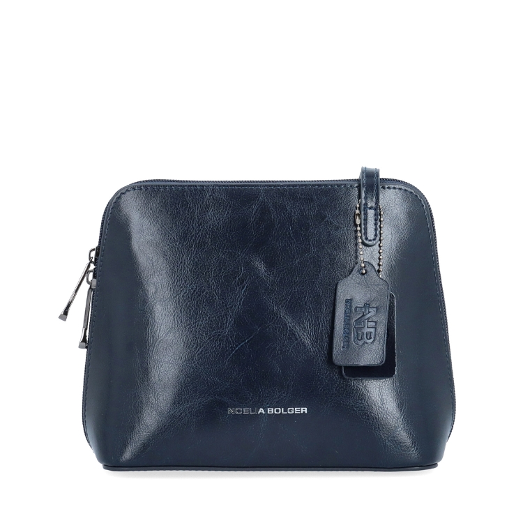 Kožená crossbody kabelka s promyšleným členěním Noelia Bolger materiál kůže zapínání na zip barva modrá velikost malá NB 0115 TM Zepředu