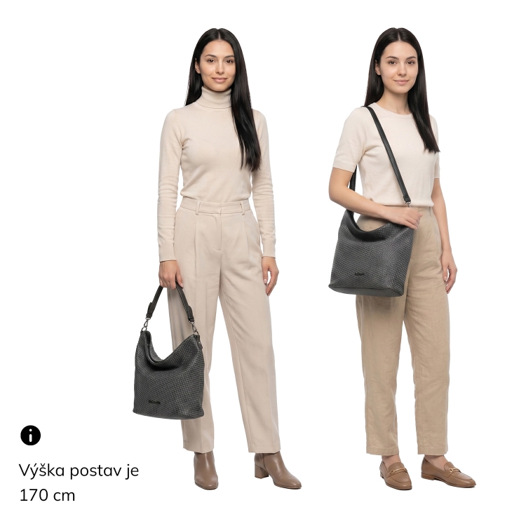 Ležérní kabelka typu hobo s odepínatelnými popruhy Le Sands materiál syntetická kůže zapínání na zip barva černá velikost střední 4621 C Na postavě