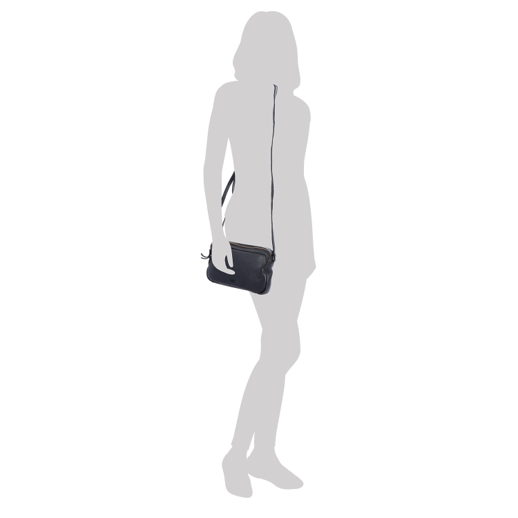 Minimalistická kožená crossbody kabelka Noelia Bolger materiál kůže zapínání na zip barva černá velikost malá NB 2407 C Na postavě