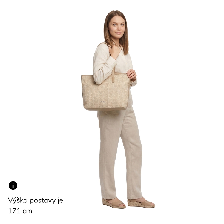 Lehká shopper kabelka ve straw stylu Le Sands materiál syntetická kůže zapínání na zip barva béžová velikost velká 4617 BE Na postavě