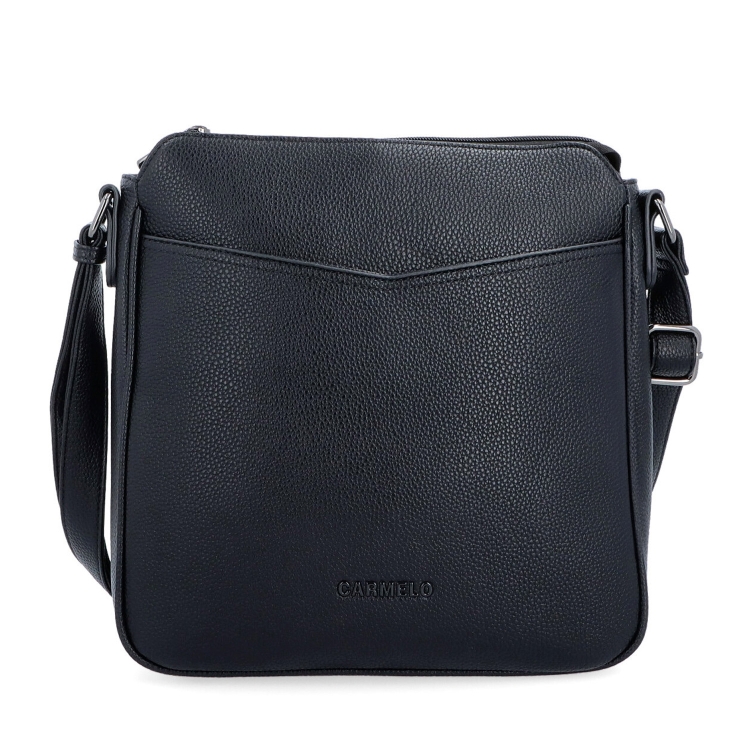 Střední crossbody kabelka s přední kapsou na cvoček Carmelo materiál syntetická kůže zapínání na zip barva černá velikost střední 4331 C Zepředu