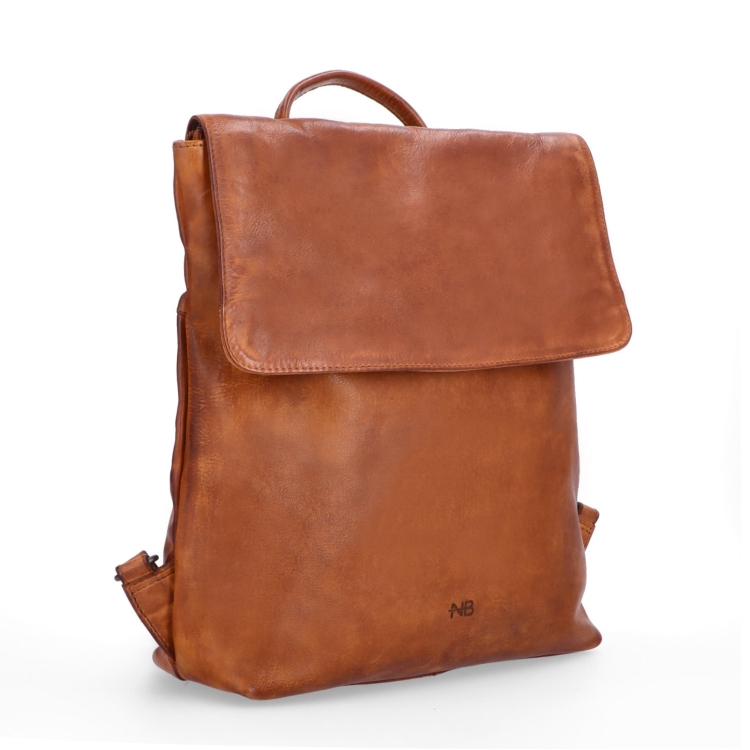 Kožený batoh s klopou ve vintage stylu Noelia Bolger materiál kůže zapínání na zip barva koňaková velikost střední NB 2014 KO