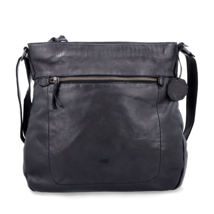 Vintage kožená crossbody kabelka Noelia Bolger materiál kůže zapínání na zip barva černá velikost střední NB 2004 C Zepředu