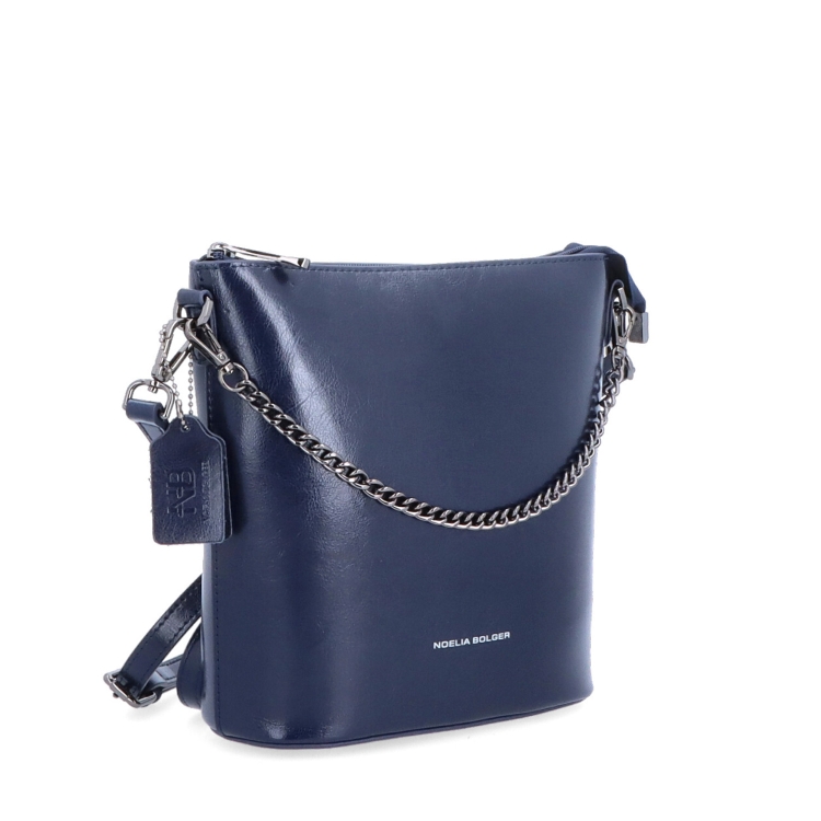 Elegantní kožená crossbody s řetízkem Noelia Bolger materiál kůže zapínání na zip barva modrá velikost malá NB 0048 TM