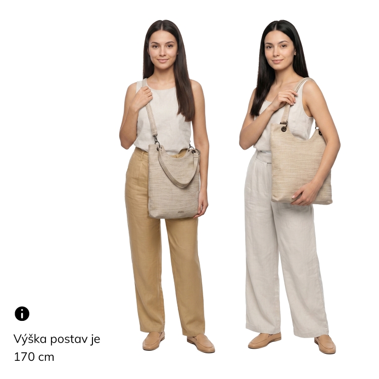 Městská kabelka s odepínacím crossbody popruhem Carmelo materiál syntetická kůže zapínání na zip barva béžová velikost střední 4395 K Na postavě
