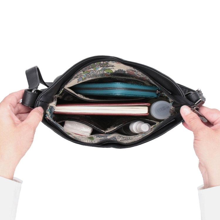 Asymetrická crossbody kabelka s prošíváním Tangerin materiál syntetická kůže zapínání na zip barva béžová velikost střední 8023 K Vnitřek