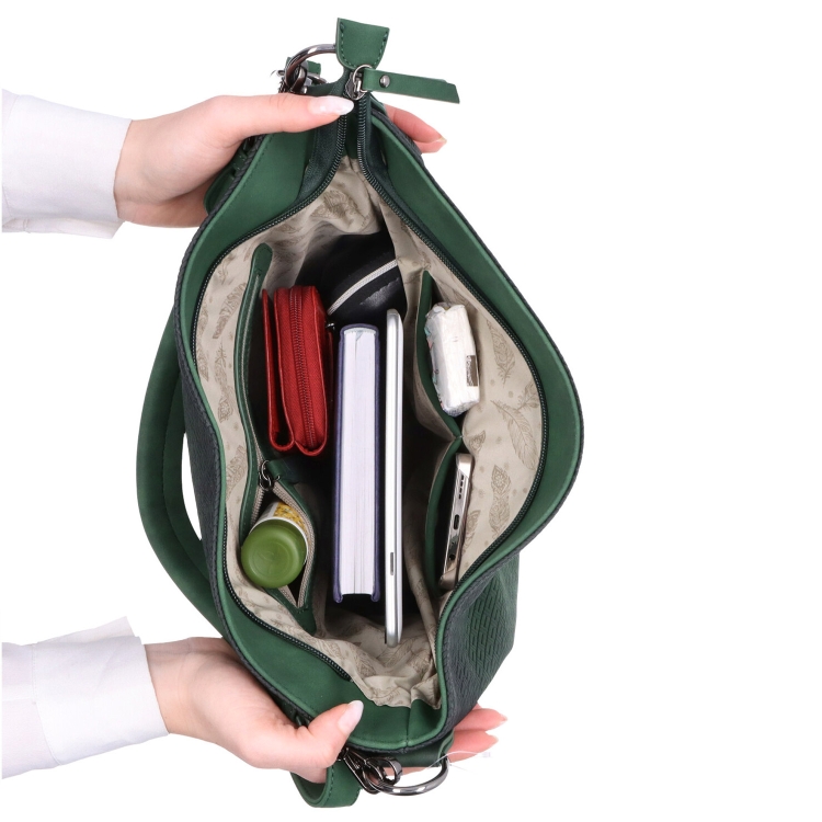 Crossobdy hobo bag s uchem Indee materiál syntetická kůže zapínání na zip barva zelená velikost střední 6318 TZE Vnitřek