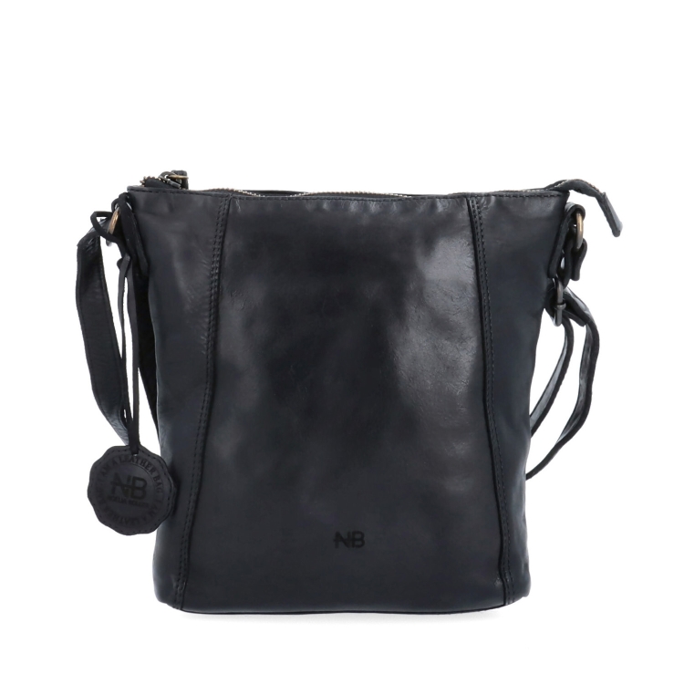 Malá kožená crossbody s prošitím Noelia Bolger materiál kůže zapínání na zip barva černá velikost malá NB 2086 C Zepředu