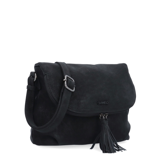 Stylová crossbody kabelka s praktickou klopou Carmelo materiál syntetická kůže zapínání na zip barva černá velikost malá 4661 C
