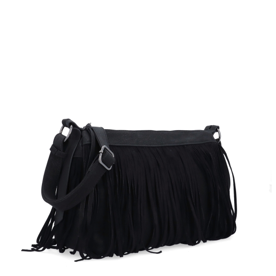 Stylová crossbody kabelka s třásněmi Carmelo materiál syntetická kůže zapínání na zip barva černá velikost střední 4674 C