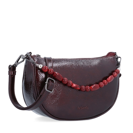 Stylová crossbody kabelka s odnímatelným ozdobným řetízkem Le Sands materiál syntetická kůže zapínání na zip barva vínová velikost malá 4639 BO