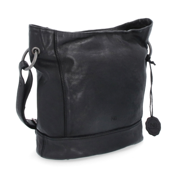 Kožená crossbody kabelka s designovým prošitím Noelia Bolger materiál kůže zapínání na zip barva černá velikost střední NB 2089 C
