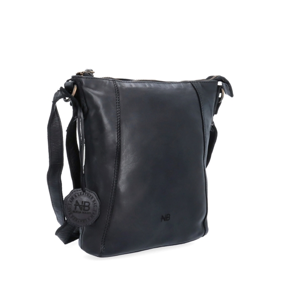Malá kožená crossbody s prošitím Noelia Bolger materiál kůže zapínání na zip barva černá velikost malá NB 2086 C