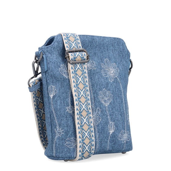 Crossbody kabelka s dekorativním vzorem a širokým popruhem Indee materiál syntetická kůže zapínání na zip barva modrá velikost malá 6343 M